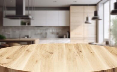 Poster - Empty beautiful wood tabletop on interior kitchen