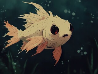 Canvas Print - Whimsical Goldfish Illustration - Underwater Fantasy Art