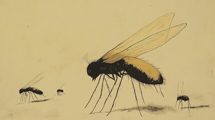 Canvas Print - Detailed Drawing of a Fly with Wings Spread