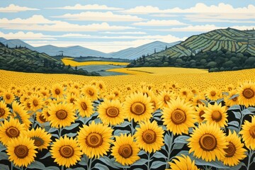 Poster - Sunflower field nature agriculture landscape.