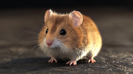 Poster -   A focused image of a chocolate and ivory mouse resting on a platform against a hazy backdrop