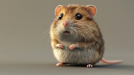 Poster -   Close-up of a rodent on a gray background, one eye open and one paw resting on its back