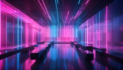 Wall Mural - Futuristic Avant-Garde Theater Showcasing Dynamic Holographic Projections and Vibrant Neon Lighting