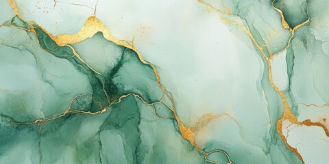 Abstract green and gold marble texture.