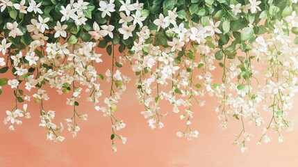 Sticker - White flowers hanging on peach background.