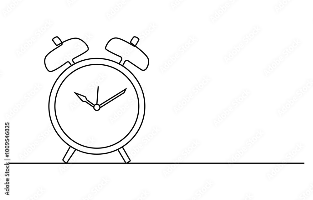 Clock Ringing Tracing Line One continuous line drawing of classic analog desk alarm clock with big ...