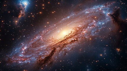 Wall Mural - vibrant spiral galaxy illuminated by starlight against the backdrop of a vast cosmic landscape