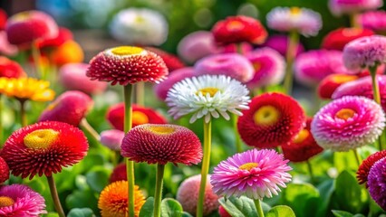 Wall Mural - Vibrant Bellis Perennis Flowers in Bloom Displaying Nature's Beauty in a Colorful Garden Setting