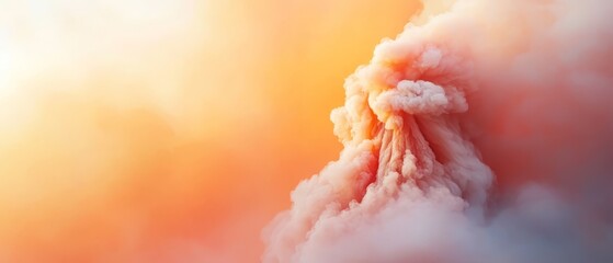 Canvas Print -  A substantial smoke plume rises from a mountain's peak, surrounded by clouds