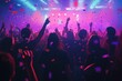 © SKIMP Art - A group of people are dancing and celebrating at the club, with confetti falling from above illuminated by colorful lights, creating an energetic atmosphere Generative AI