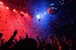 © SKIMP Art - A group of people dancing and celebrating at the club, with confetti falling from above The lighting is dimly lit to create an atmosphere Generative AI