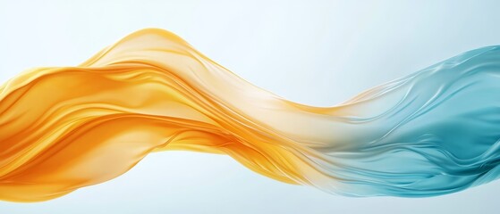 Wall Mural -  A blue wave merges into a yellow one, topped by a white cap, set against a light blue background and a tranquil light blue sky