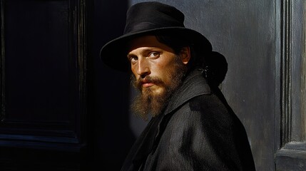 Poster - Intense Portrait of a Man with a Beard and Hat