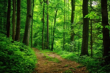 Canvas Print - Green forest vegetation outdoors woodland.