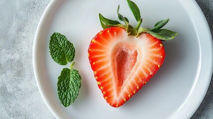 Sticker -   Strawberries and mint leaves on a plate