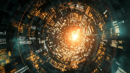 Wall Mural - a bright light shines at the end of a digital tunnel, surrounded by intricate lines and data streams