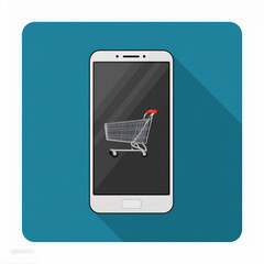 shopping cart icon, mobile phone with shopping cart, online shopping, discounts, banner