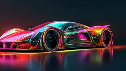 Wall Mural - A colorful sports car sits on a dark surface