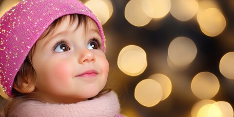 Wall Mural - a little girl wearing a pink hat and a pink scarf