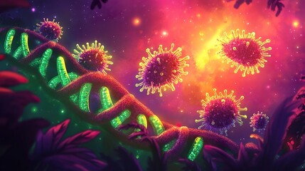 Wall Mural - Microscopic View of a Virus and DNA