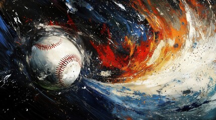 Baseball in motion, vibrant abstract background, dynamic colors