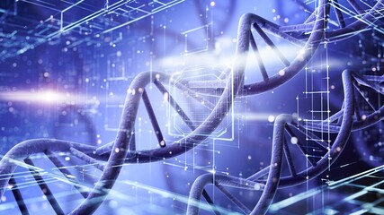Wall Mural - spiral dna helix structure on color background.