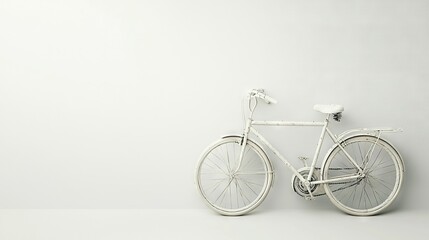 Canvas Print -   A white bicycle is leaning against a wall with its headlight on