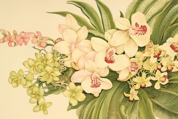 Wall Mural - Realistic vintage drawing of flower bouquet pattern sketch plant.