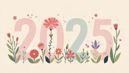 2025 Calendar. Flowers background.