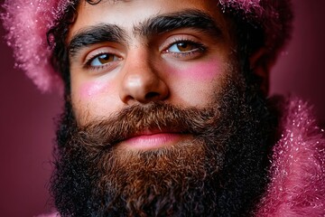 Canvas Print - A man with a pink fur hat and a beard