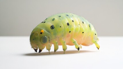 Canvas Print - Close Up of a Green Caterpillar with Black Spots