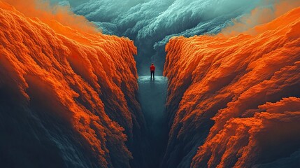 Poster - Surreal Landscape with a Figure Standing on a Ridge