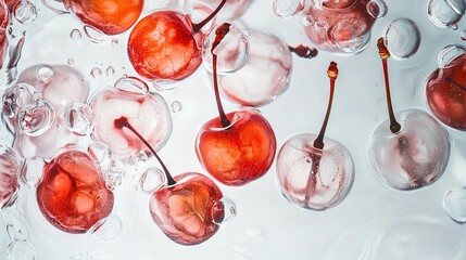 Canvas Print -   Cherries on ice in bowl