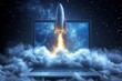 © Oksana - Rocket taking off from laptop amid celestial clouds