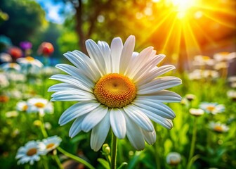 Wall Mural - Beautiful daysi flower in vibrant colors blooming in a sunny garden setting with green foliage