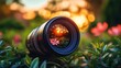 © arsyi_06 - Camera lens capturing a sunset through flowers.