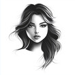 © Inna - Detailed female portrait with flowing hair in grayscale illustration style