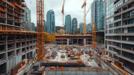 Urban Construction Site with Cranes and Buildings