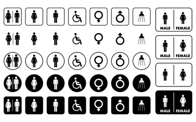 Wall Mural - sanitary icon male female sign symbol shower wheelchair icons pictogram pictograph lavatory bathe ha
