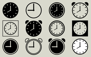 Clock icon collection time watch vector buttons set alarm hour countdown timer white tranparent background