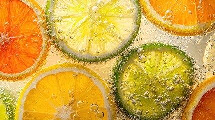 Poster -   Oranges, lemons, and limes sit in a bowl filled with water beneath it