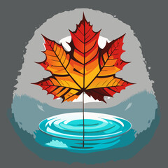 Wall Mural - Orange maple leaf in a puddle