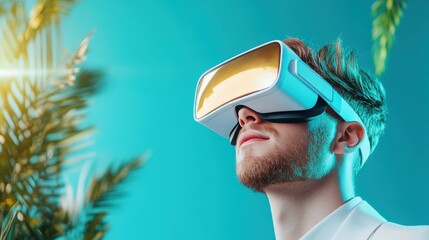 Poster - A businessman uses virtual reality technology for a presentation, showcasing the use of innovative technologies for digital marketing.