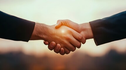 Sticker - Two business partners shaking hands after completing a successful transaction.