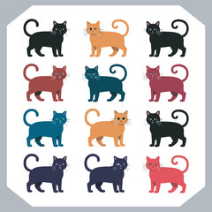  Set of logotype cat silhouette and Cat head collection, collection of silhouette of Cats on white background