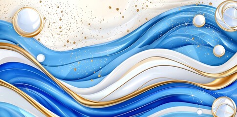 The background is a watercolor drawing. Blue paint spilled on paper. Golden glossy veins and cracked marble texture. Elegant luxury wallpaper for designs, prints, or invitations.