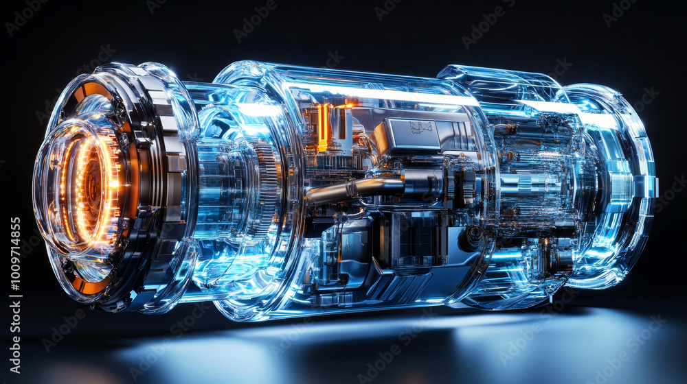 Exploring a hyper-realistic futuristic engine design with transparent ...