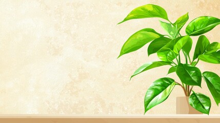 A simple green plant with leaves pattern is drawn with a pencil. Simple organic plants design. Vintage botanical art graphic. Simple, modern, clean design.
