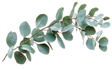 a graceful eucalyptus branch adorned with silvery dust, captured in a serene setting that evokes tra