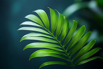 Single vibrant green leaf on a dark background